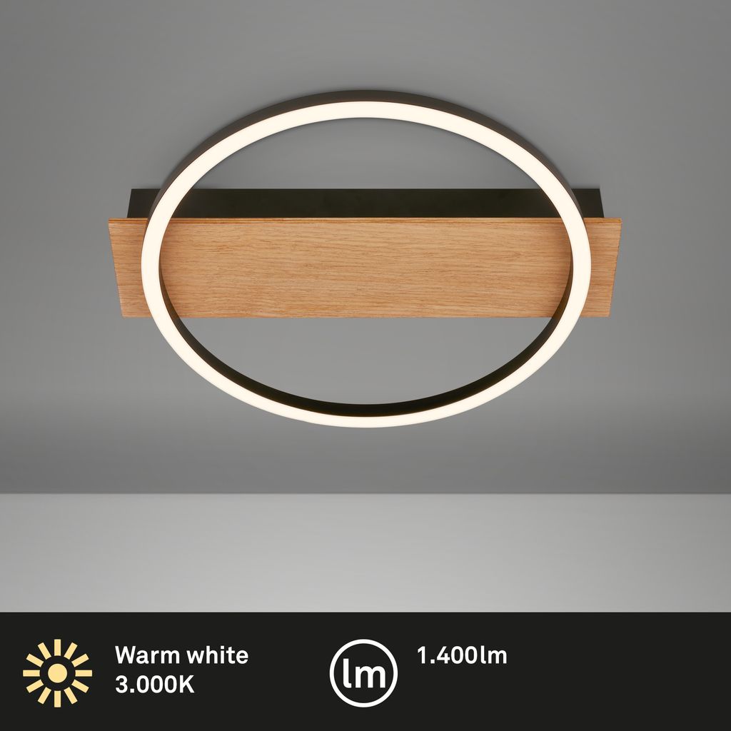Kada LED Deckenlampe, Holzdekor, warmweißes Licht,Oval 34x30 cm, Schwarz-Holz