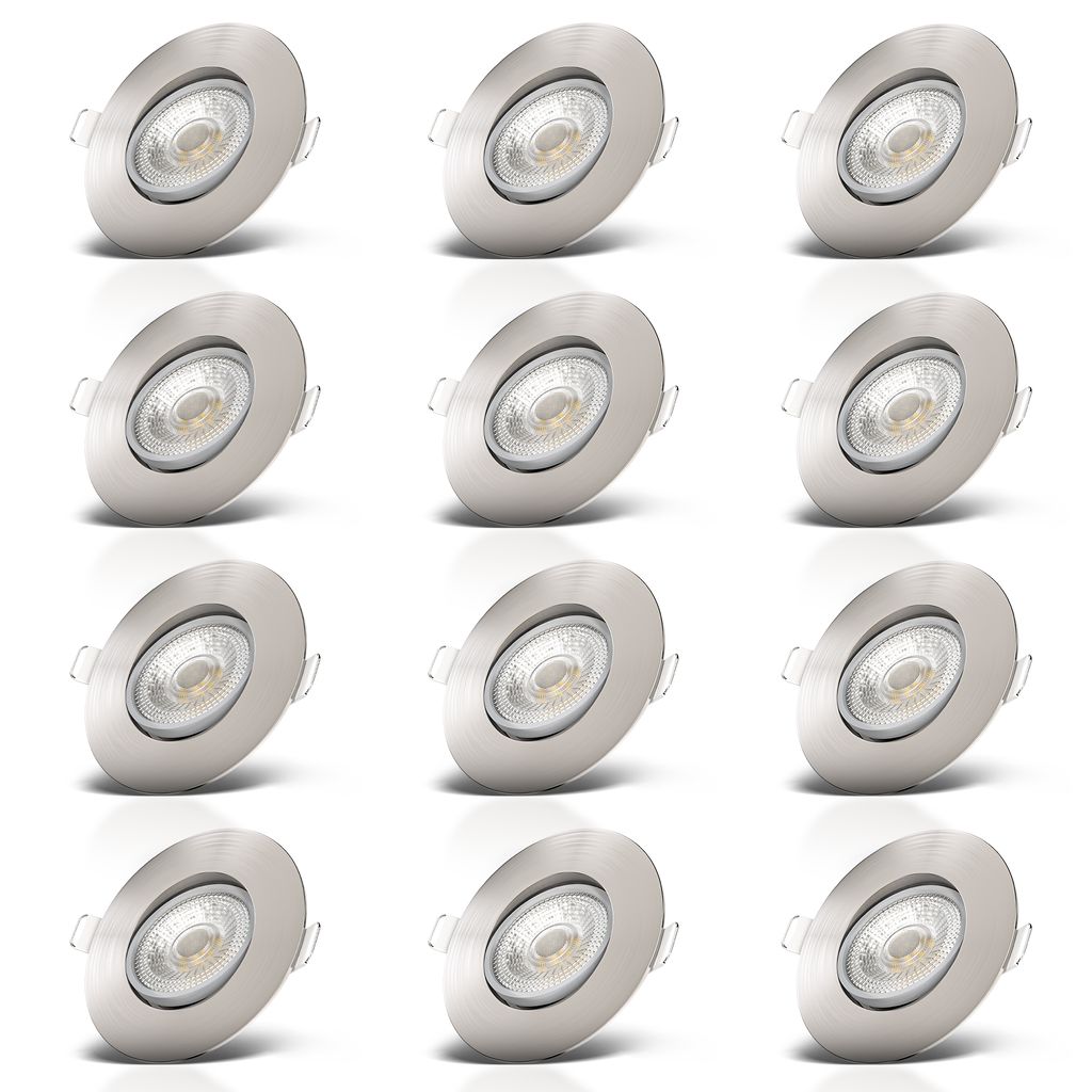 Einbaustrahler 68mm 12er Set - 230V, 4,9W, 480lm, LED, warmweiß, matt-nickel