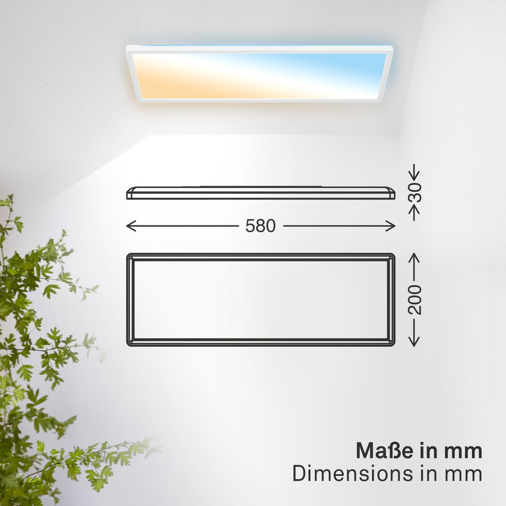 LED Panel 58x20 cm - 22W, 3000lm, Dimmable, CCT, Remote Control, IP44, White