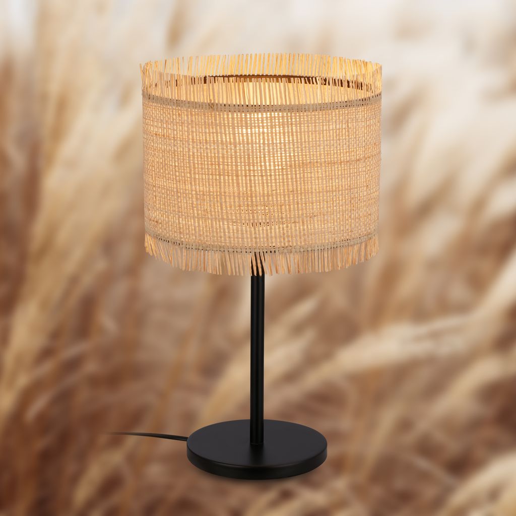 Briloner Borra Tischlampe, Strohschirm, Kabelschalter, Natur