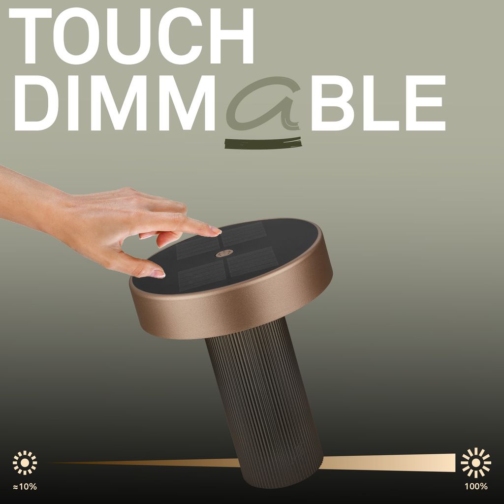 Poga Tischlampe - 1W, 150lm, Kabellos, LED, Dimmbar, Solar, Anthrazit, Bronze metallic