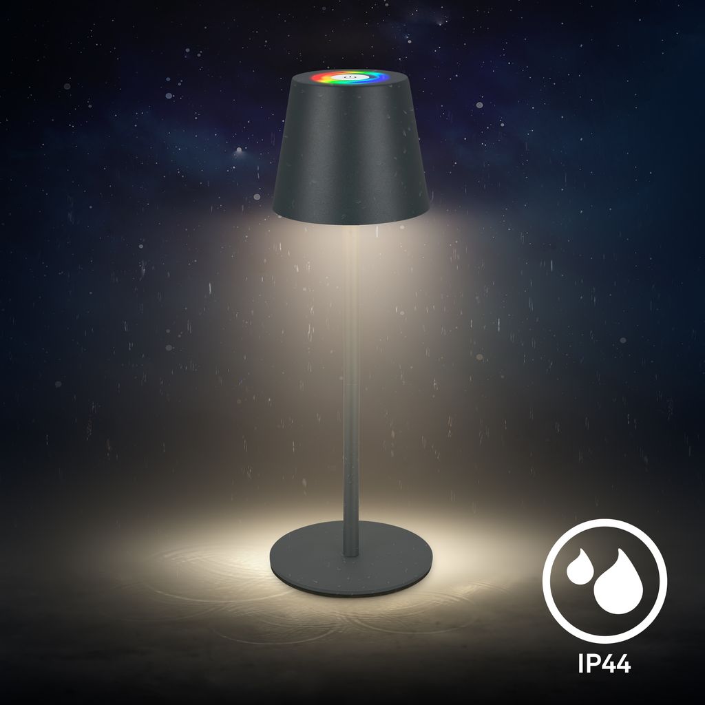 Briloner Cilano RGBW LED Tischlampe kabellos IP44. Dimmbar. Touch. Kabellos. Spritzwasserschutz. Anthrazit. Ø12 x 36 cm 6