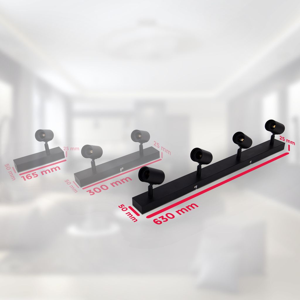 B.K.Licht Ceiling Light, 4 Rotatable Spots, E27 Socket, Bulbs not Included, Spotlight for Kitchen, Dining Room & Bedroom, Black Lamp, Metal Spot Bar, Swivel Design IP20 230V