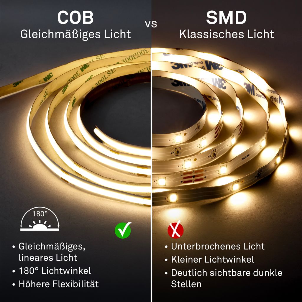 Briloner COB LED Strip 3m, Selbstklebend, Warmweiß, Weiß