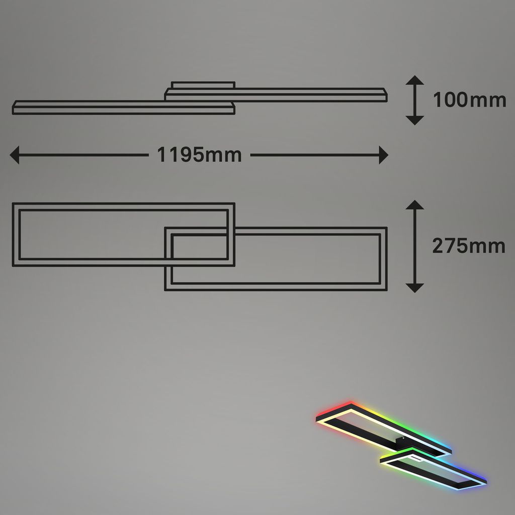 RGB CCT LED ceiling light, 119.5 cm, LED board, 45 W, 4400 lm, black