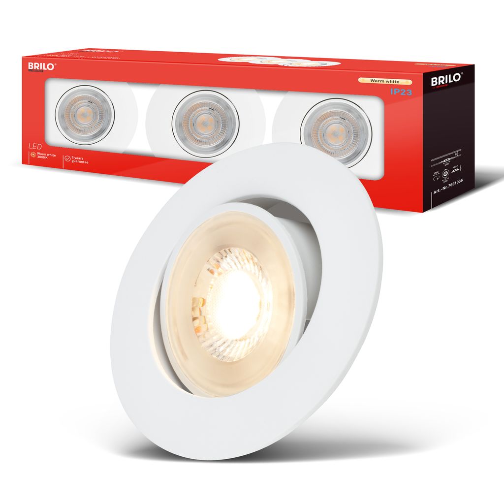 Show Einbaustrahler 68mm 3er Set - 230V, 4,9W, 480lm, LED, Warmweiß, Weiß