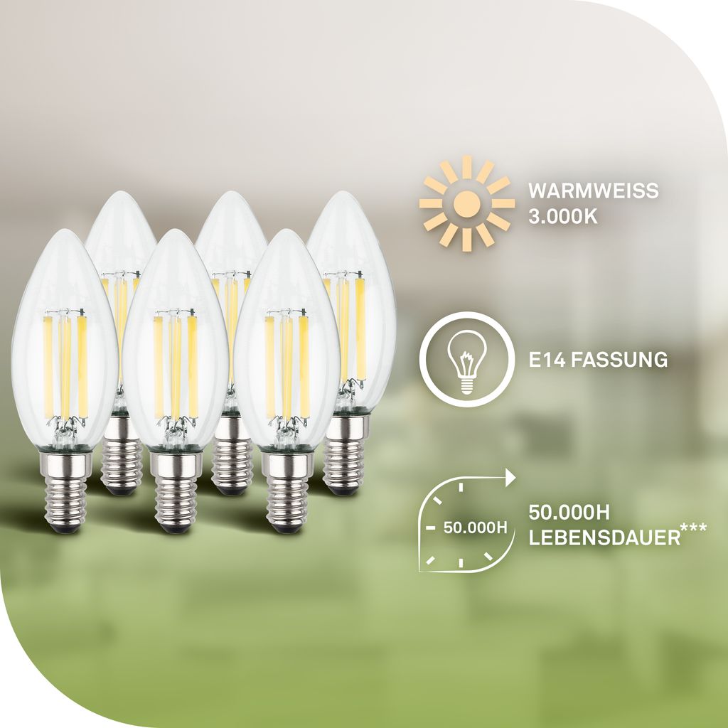 6er Set Bulb A LED Leuchtmittel EEK A - 2,5W, 525lm, E14 Fassung, Warmweiß