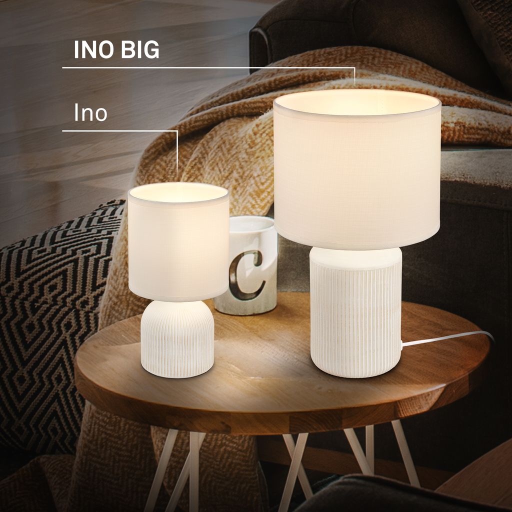 Briloner Ino Tischlampe. Stoffschirm. Kabelschalter. Keramikfuß. Weiß. Ø15 x 28 cm 7