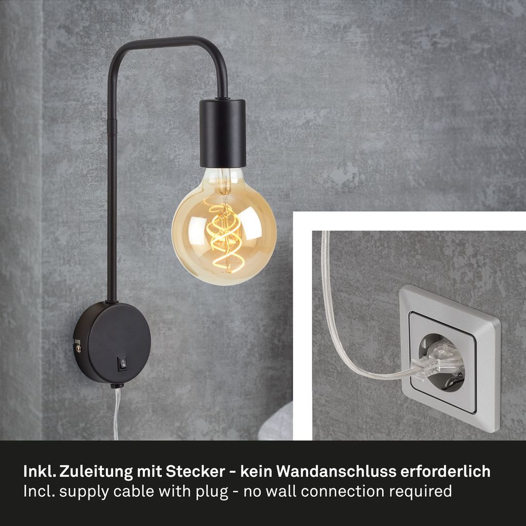 Clip-on/plug-in armatuur 35,5 cm 1x exkl. E27 10W zwart