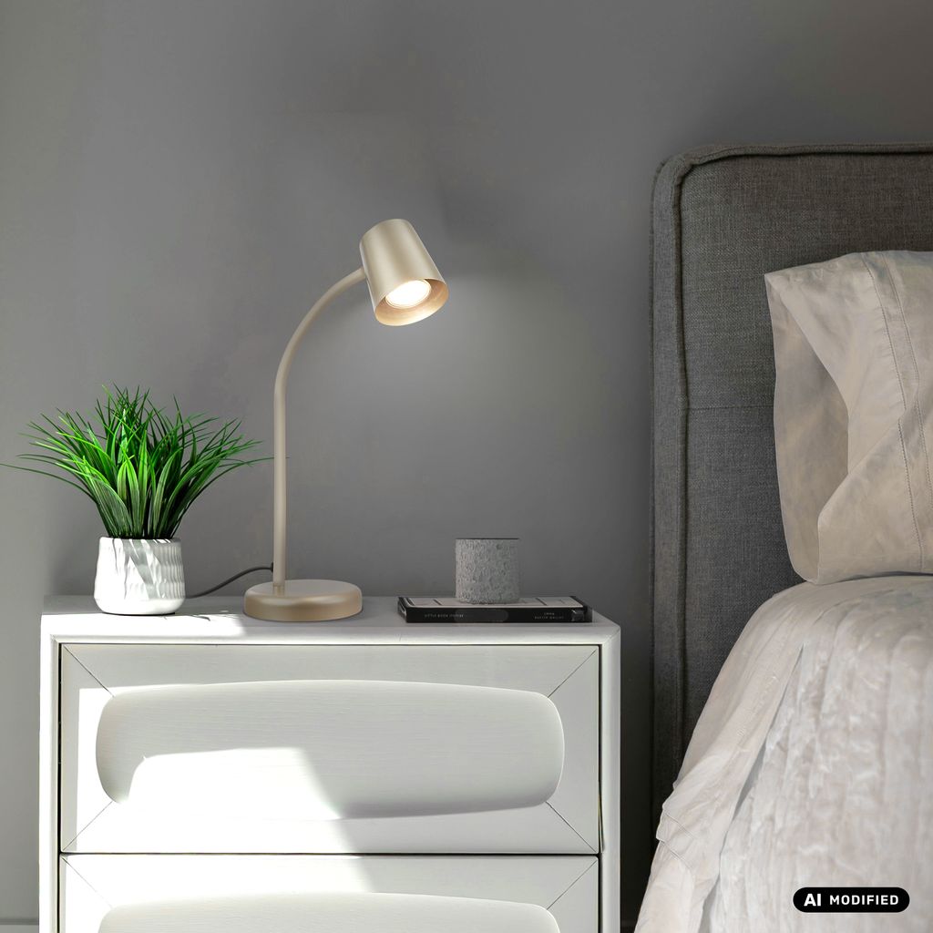 Skriva Tischlampe - Schwenkbar, Schalter, GU10 Fassung, max. 9W, Satin-Metallic