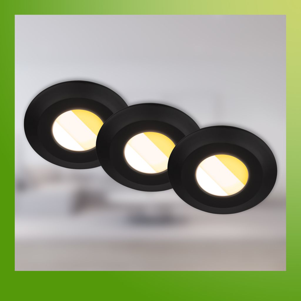 Briloner Klira 3er Set LED Bad Einbaustrahler 230V, Dimmbar, IP44, Schwarz