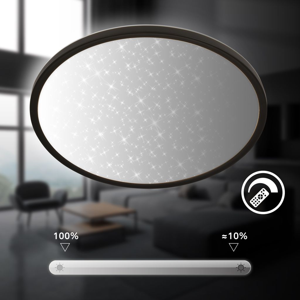 Slim LED Panel Ø37,5 cm - 22W, 3000lm, Fernbedienung, Dimmbar, Schwarz