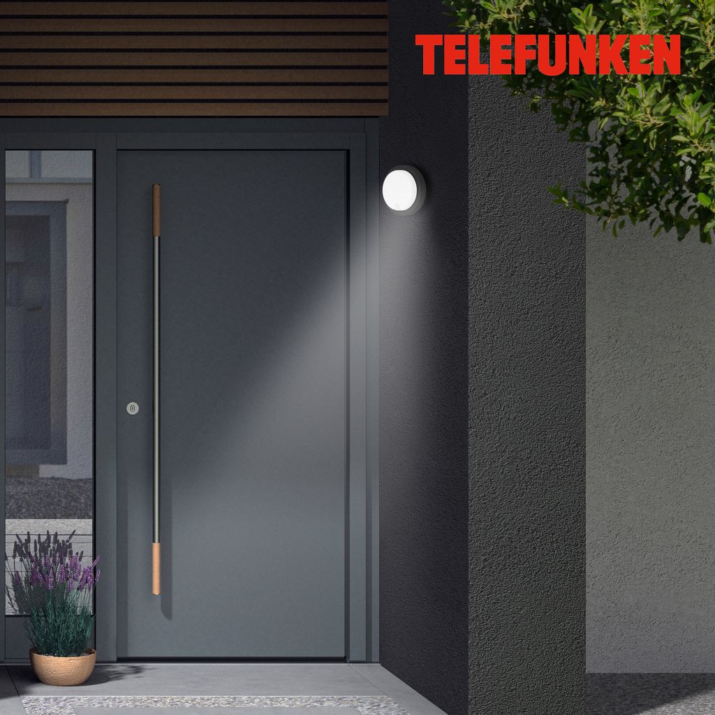 LED Außenwandleuchten Bewegungssensor IP44 Ø17cm 12W schwarz Telefunken 9