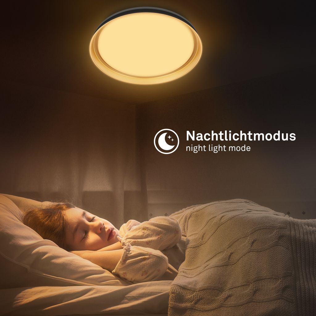 Gima Deckenlampe Ø51 cm - 48W, 5200lm, LED, Dimmbar, Fernbedienung, CCT, Schwarz-Gold