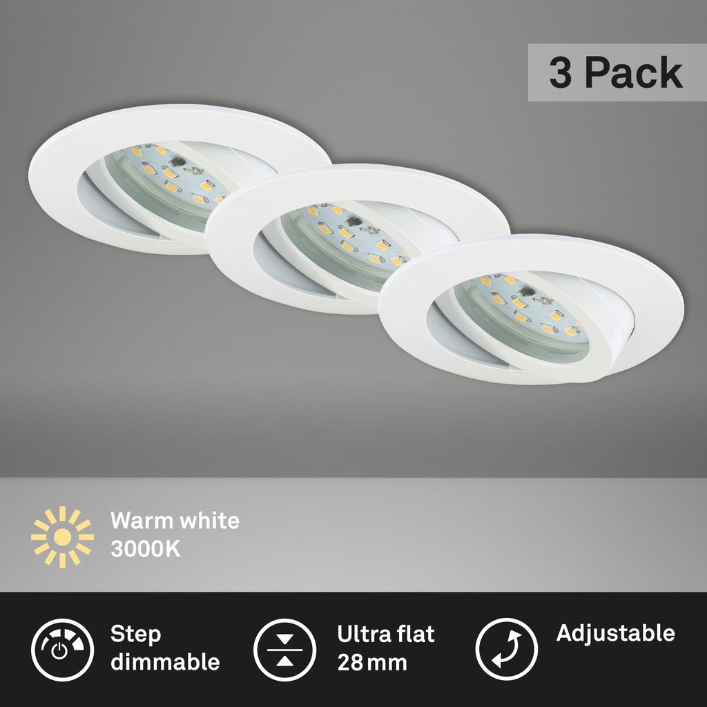 3er Set LED Einbauleuchte, Ø 8,2 cm, 6,5 W, Weiß
