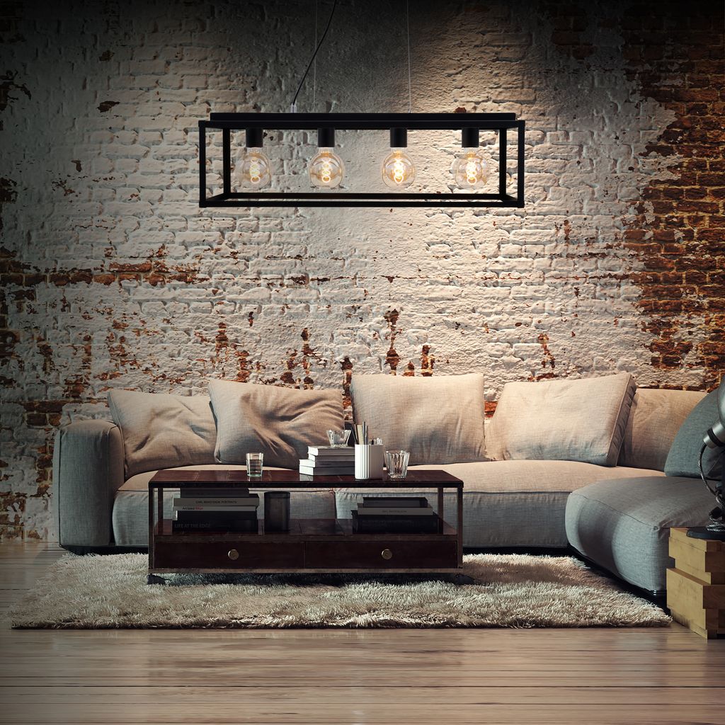 Pendelleuchte Pendellampe retro/vintage 4xE27 Metall schwarz 40W IP20 Briloner 11