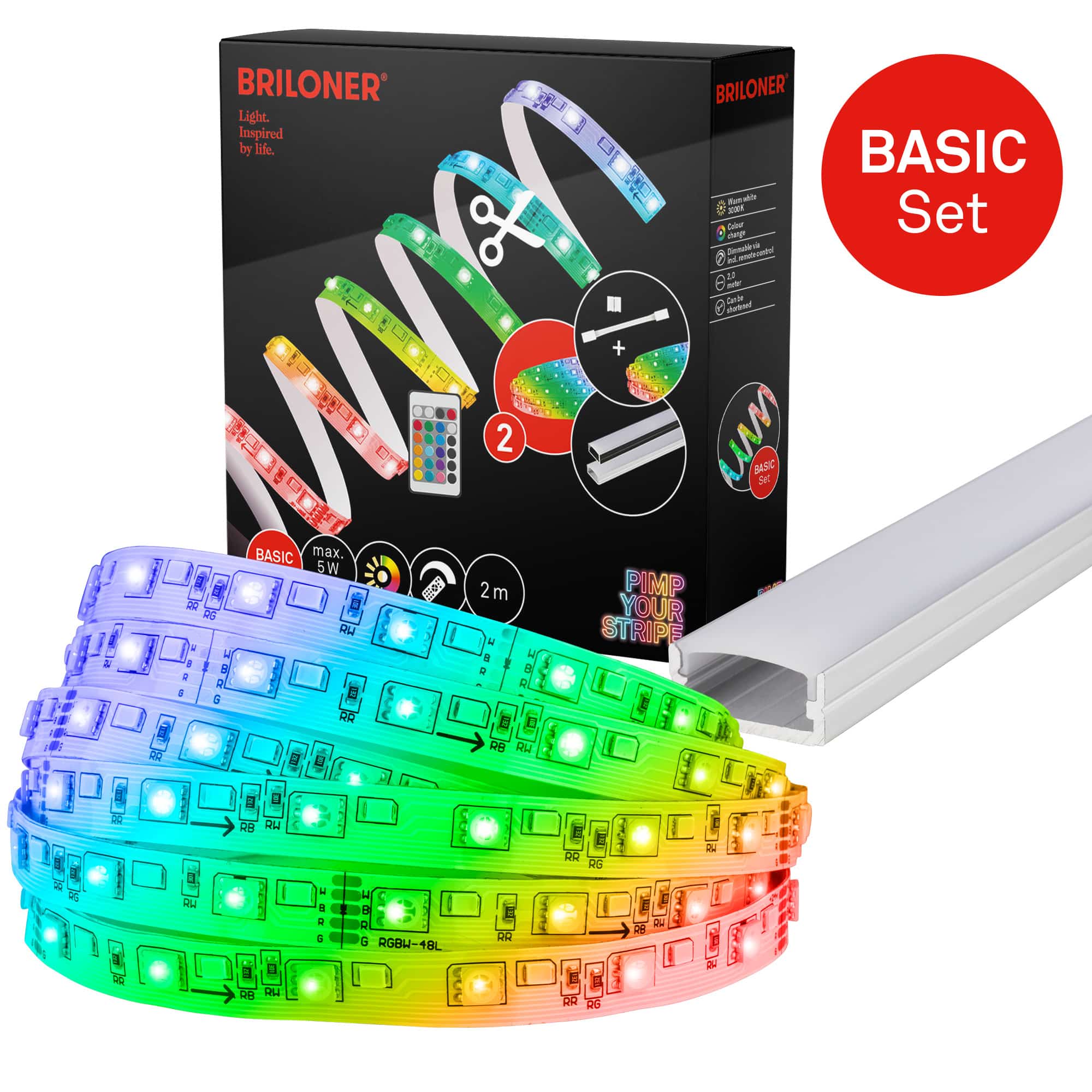 Pimp Your Stripe LED Strip 2m, RGBW mit FB + Alu-Profil silber