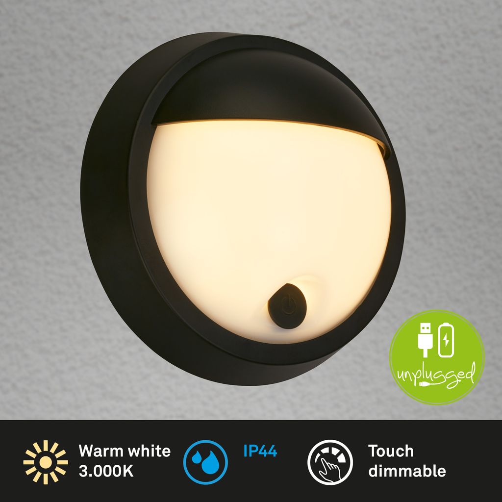 Puni LED Wandleuchte Aussen, Akku, Touchdimmer 3 stufig, Timer, Schwarz