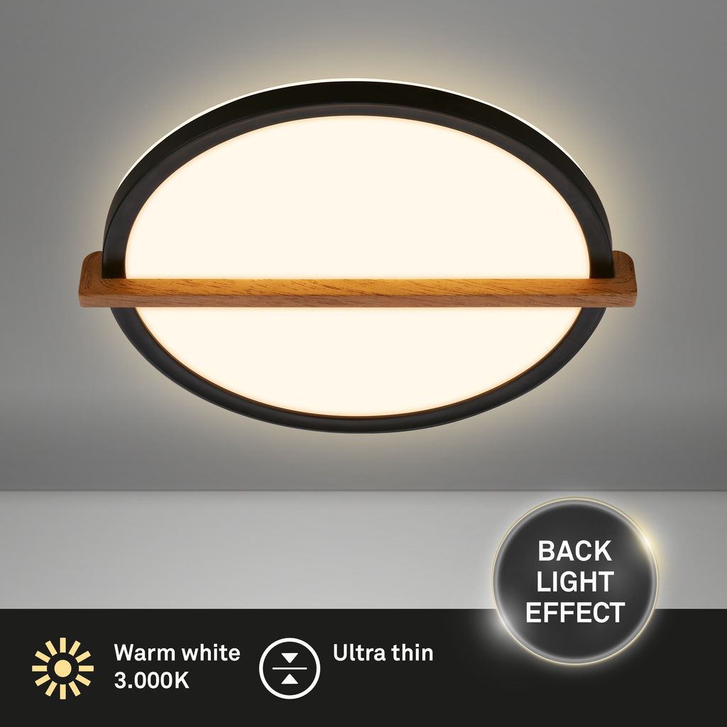 Remsa LED Deckenlampe, Holzdekor, Backlight, Oval 31,5x29 cm, Schwarz-Holz