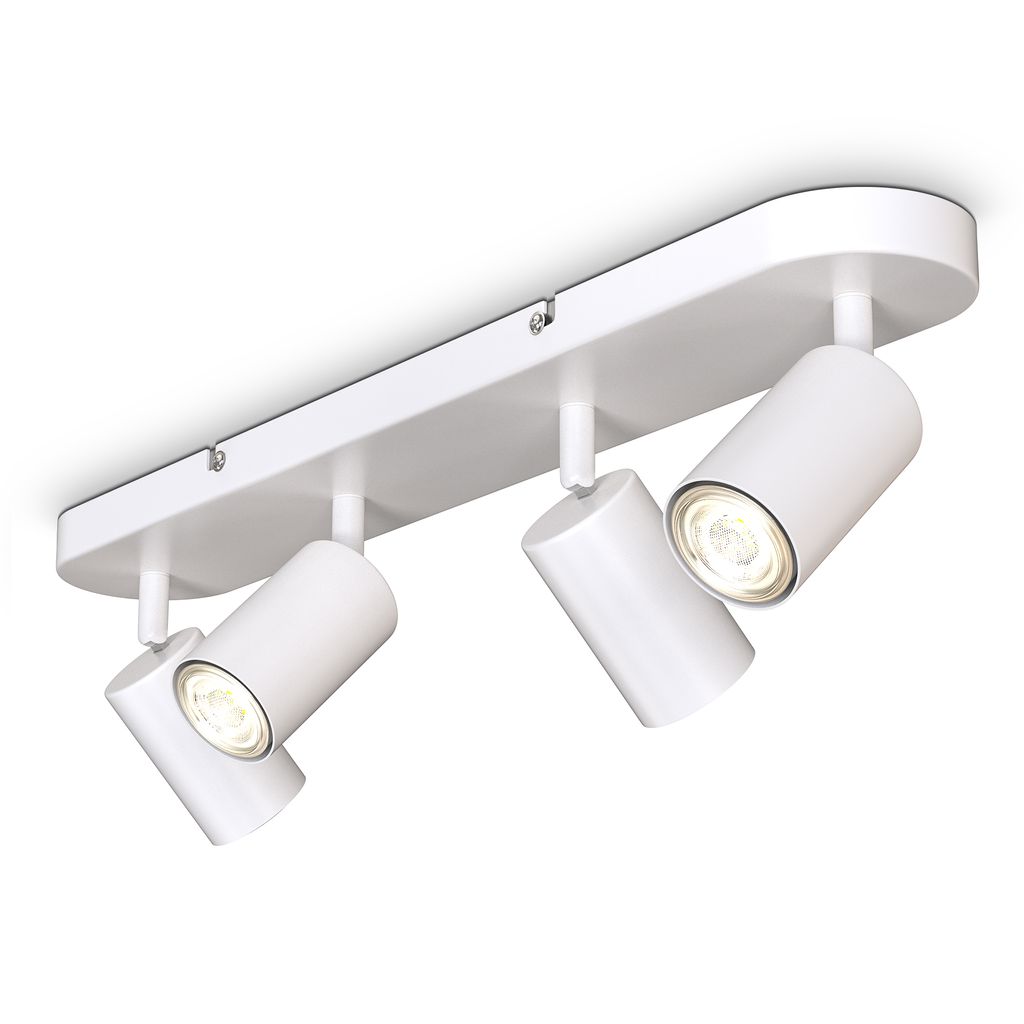 Ceiling Light, 4 Rotatable Spots, GU10 Sockets, Bulbs not Included, Spotlight for Kitchen, Dining Room & Bedroom, White Lamp, Metal Spot Bar, 55cm/21.6in long, Swivel Design IP20 230V