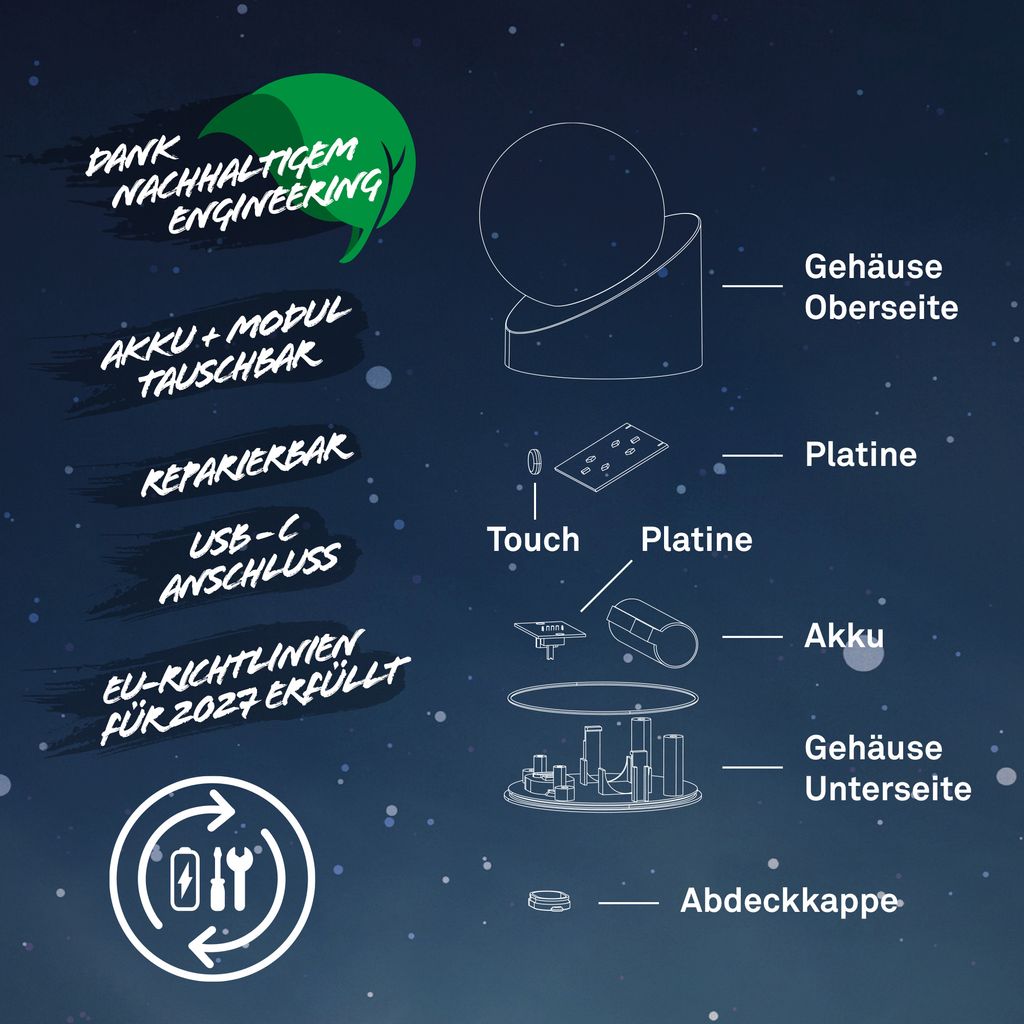 Mini LED Tischlampe kabellos IP54 Tischleuchte Akku Aussen/Innen Dimmbar Touch 4