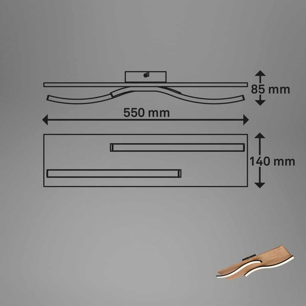 Vinka LED Deckenlampe, wellenform, Holzdekor, warmweißes Licht, Schwarz-Holz, 55cm Länge