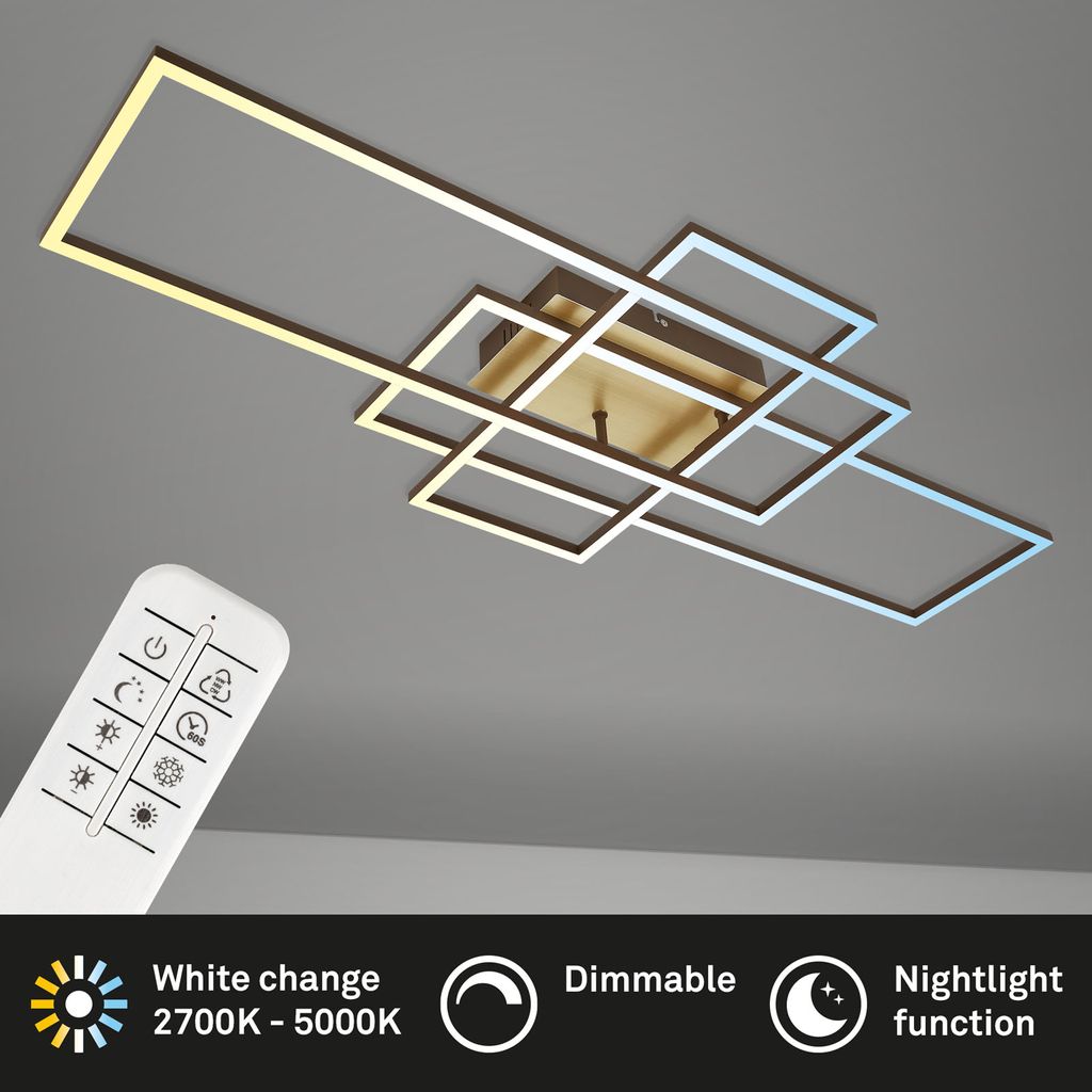 Frame LED ceiling light, dimmable, CCT, remote control, gold-coloured
