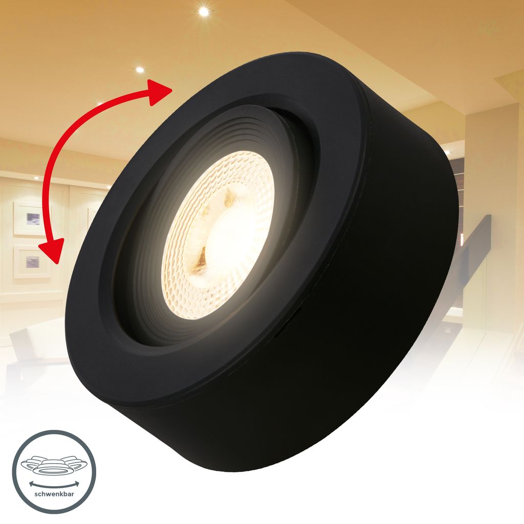 Einbaustrahler 76mm 3er Set - 230V, 5W, 500lm, LED, warmweiß, schwarz