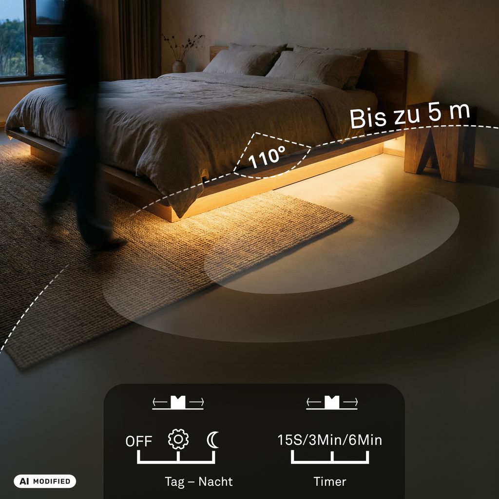 LED Streifen 1m - mit Bewegungsmelder, Akku, Warmweiß, Weiß