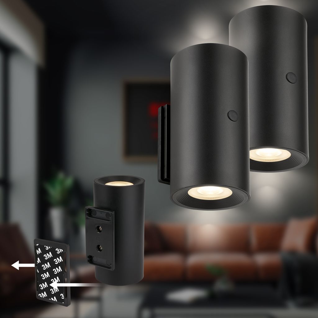 Isy Wandlampe - 2W, 140lm, Akku, LED, Touch, Dimmbar, 2er Set, Schwarz
