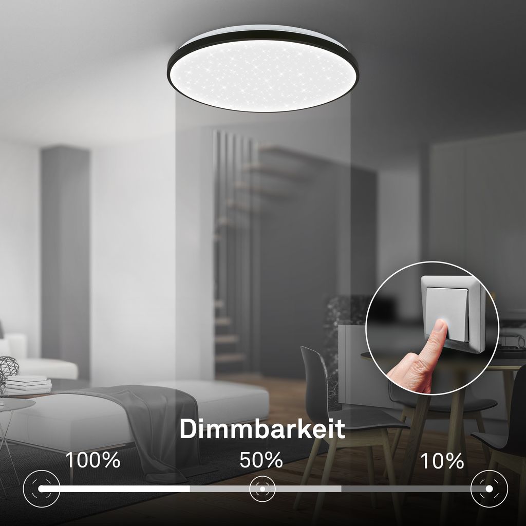 Luxion Deckenleuchte Ø48 cm - 60W, 8000lm, LED, Sternenhimmel, Dimmbar, Schwarz