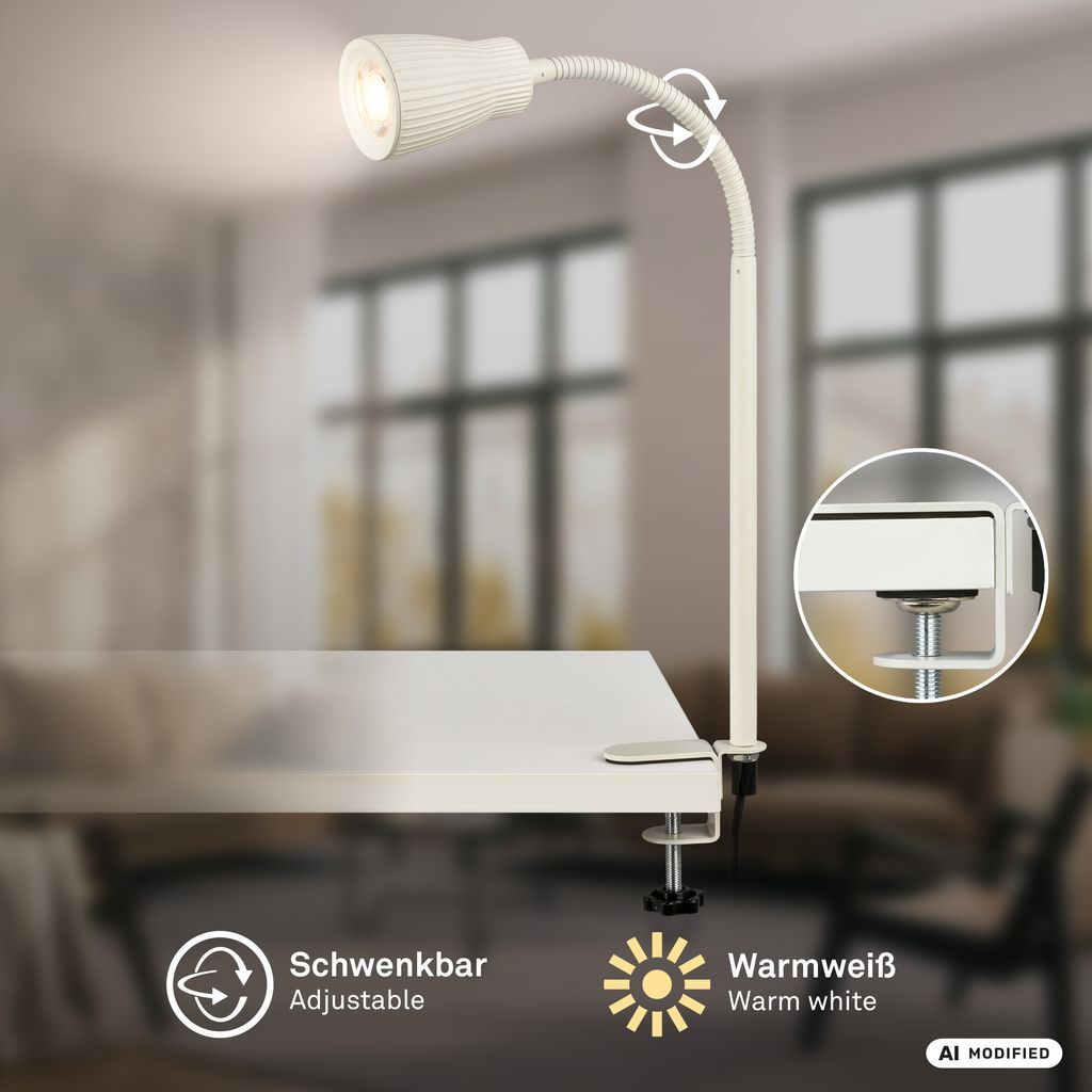 Riff Klemmlampe - 3,5W, 400lm, LED, Schwenkbar, Warmweiß, Altweiß
