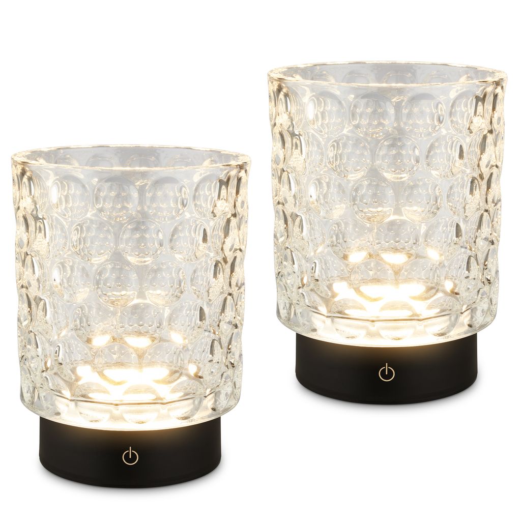 Briloner Sunora LED Tischlampe kabellos IP44, Dimmbar, Touch, 2er Set, Klar