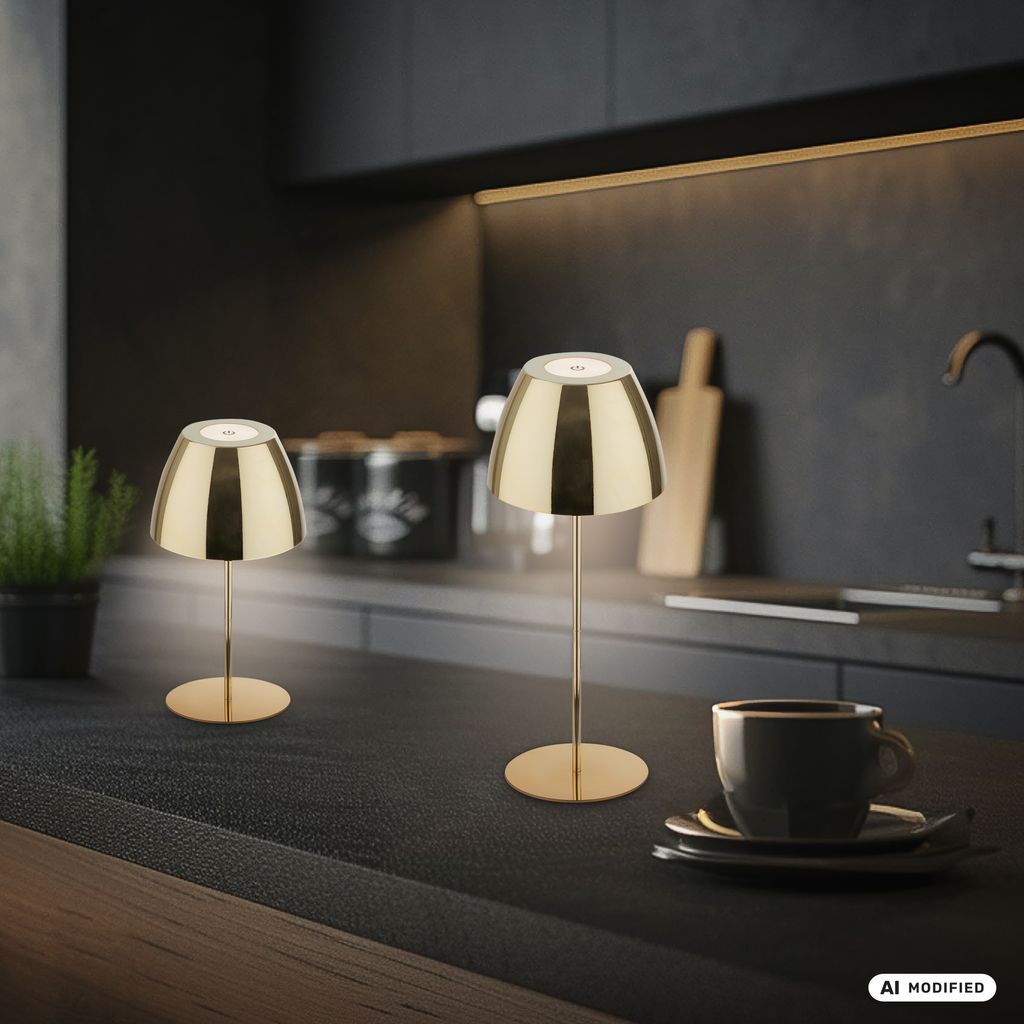 Serina Tischlampe 2er Set - 2,5W, 200lm, Kabellos, LED, Touch, Dimmbar, Goldfarbe