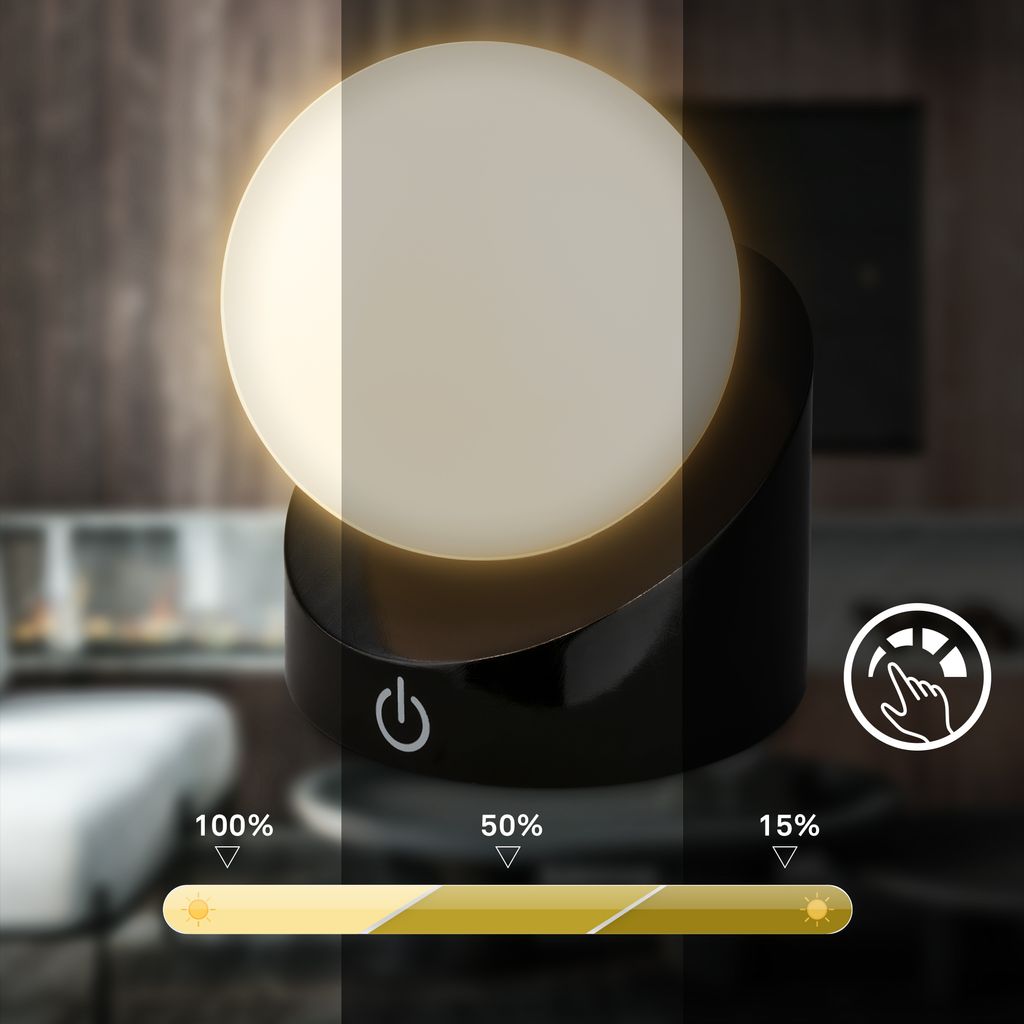 Briloner Sora Mini LED Tischlampe kabellos IP54, Dimmbar, Touch, Schwarz