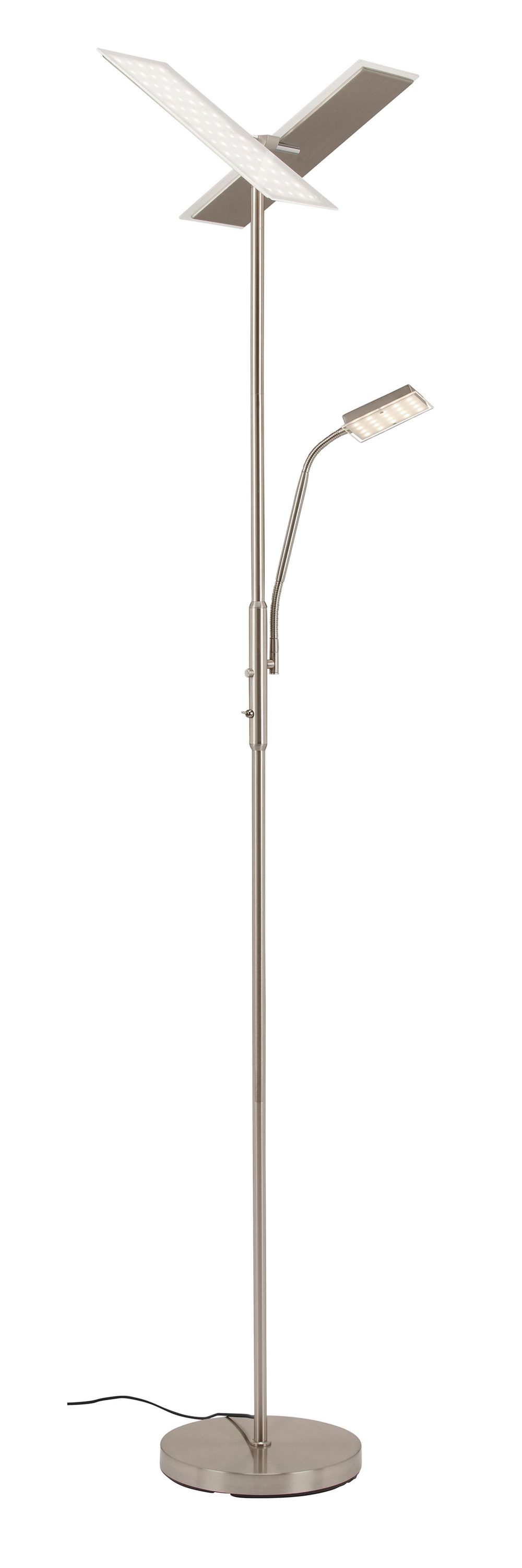 LED Fluter mit Lesearm, 180 cm, 27 W, Matt-Nickel