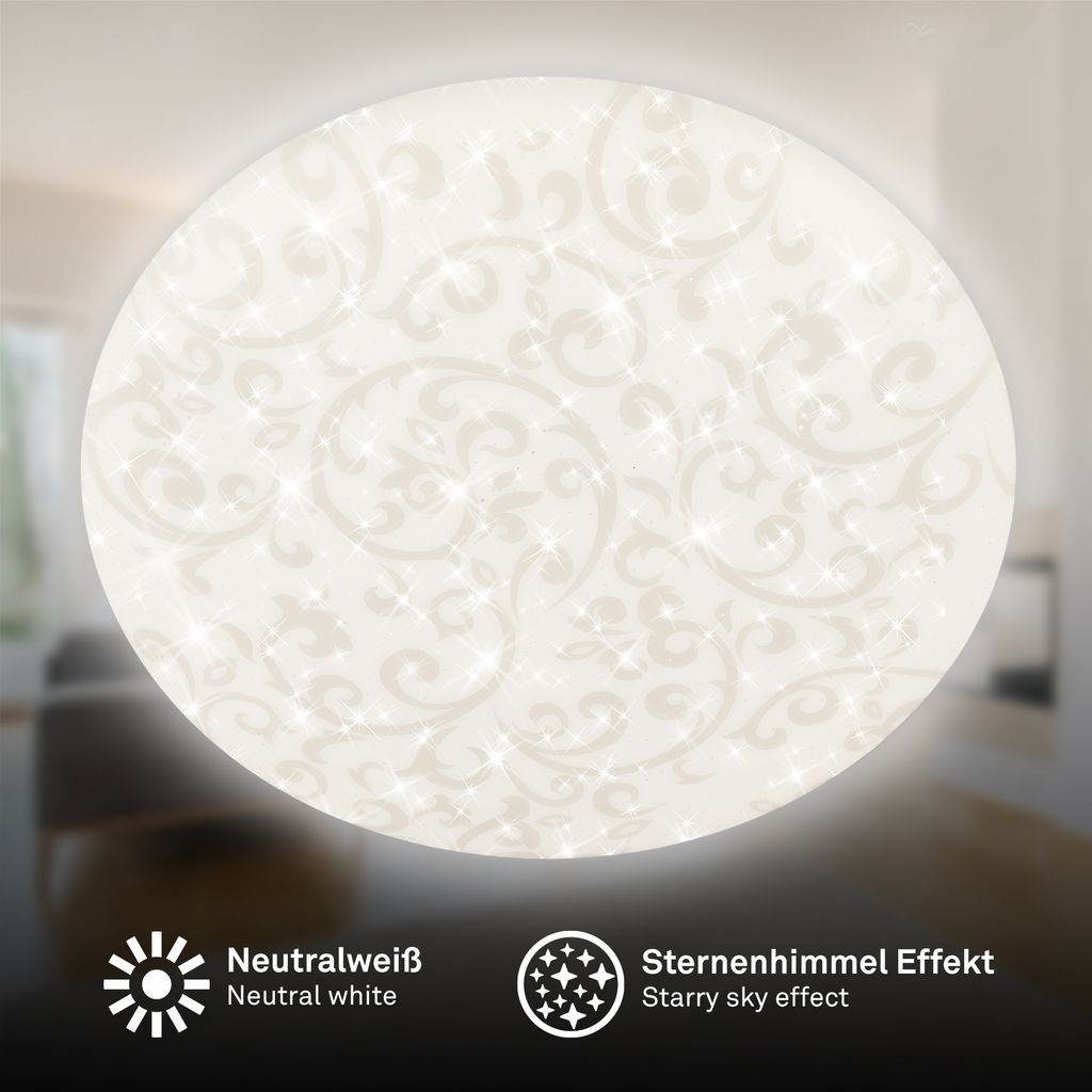 Nebo Deckenleuchte Ø38 cm - 20W, 2400lm, LED, Sternenhimmel, Neutralweiß, Weiß, Forales Muster