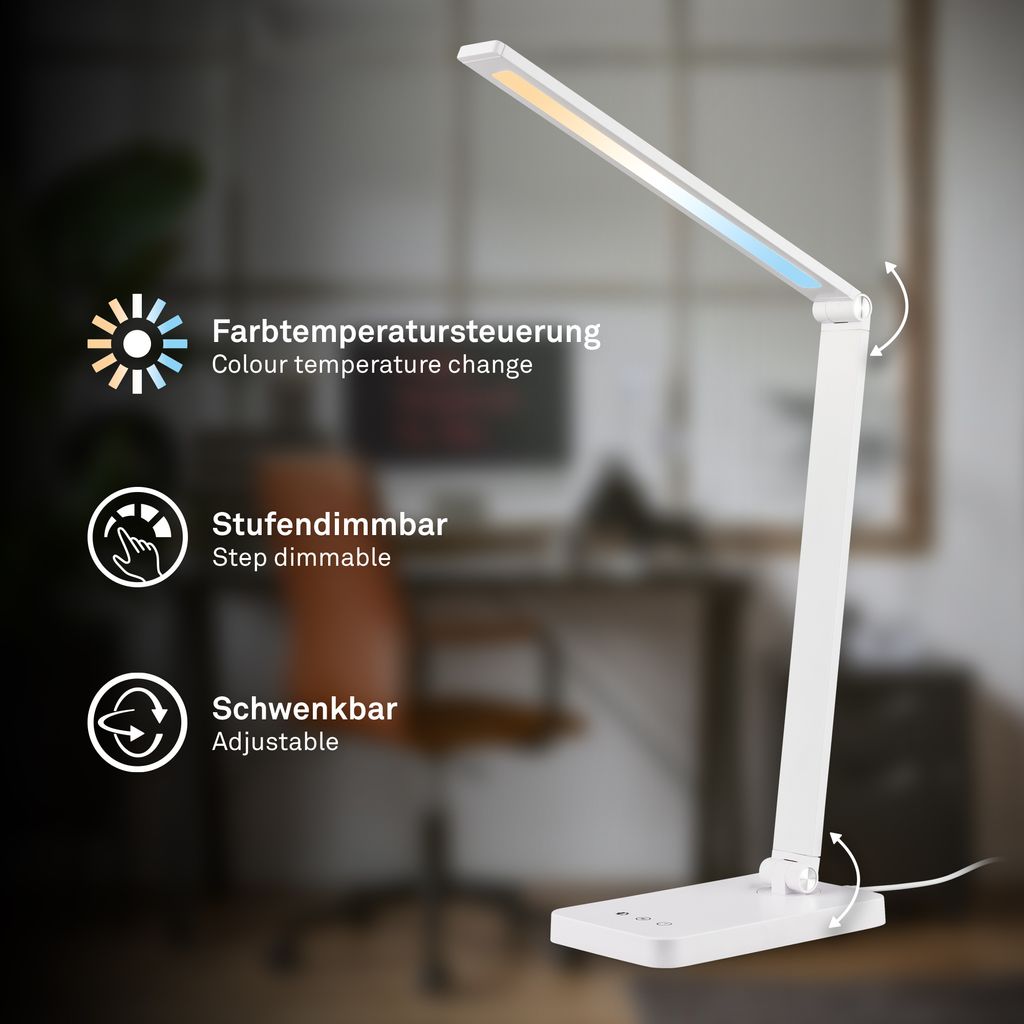 Rick Schreibtischlampe - 4,8W, 400lm, LED, Touch, Dimmbar, CCT, Weiß