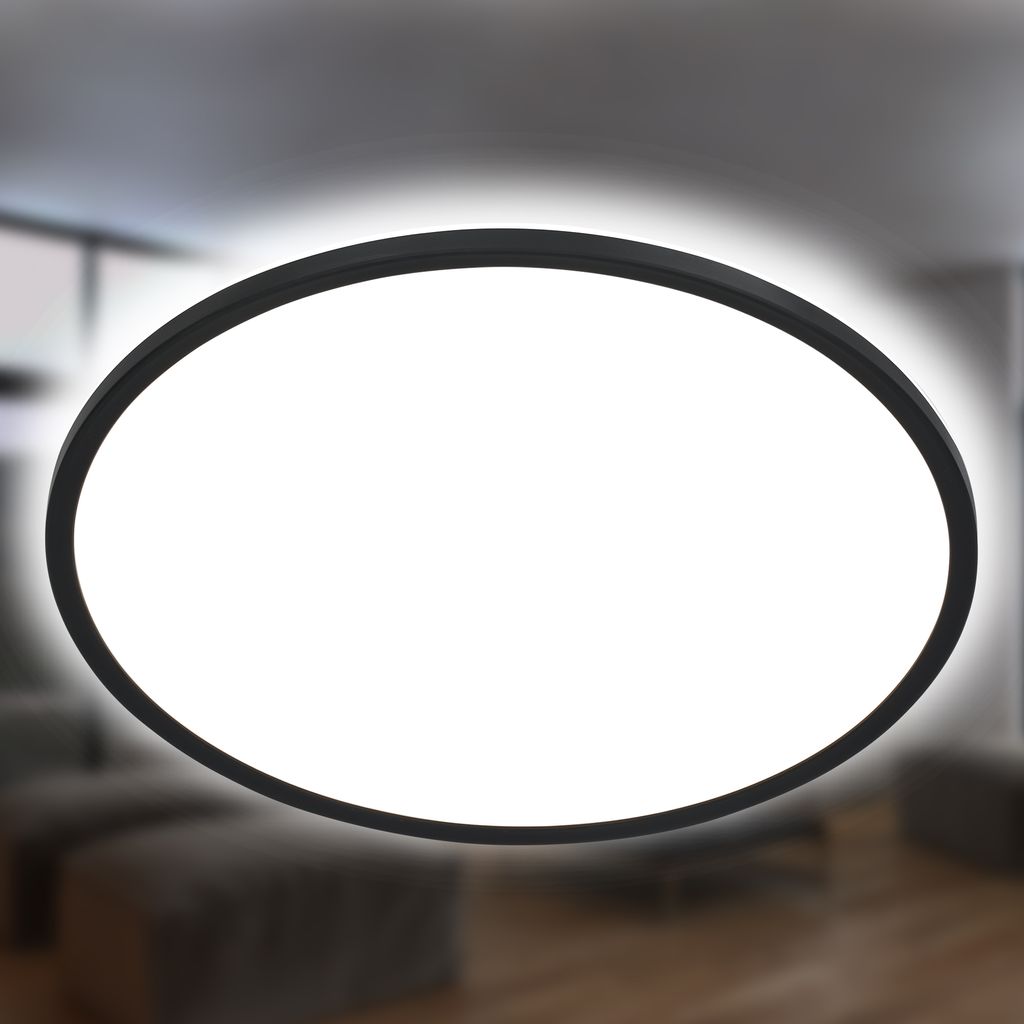 Briloner Slim LED Deckenleuchte, Backlight, Flach, Rund, 29,3cm, Schwarz