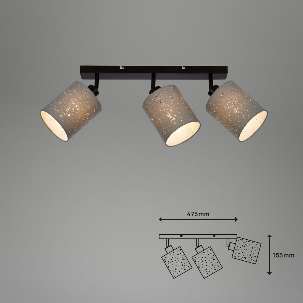 Deckenleuchte Glitzereffekt 3xE27 25 W grau-schwarz Metall-Stoff Briloner 6