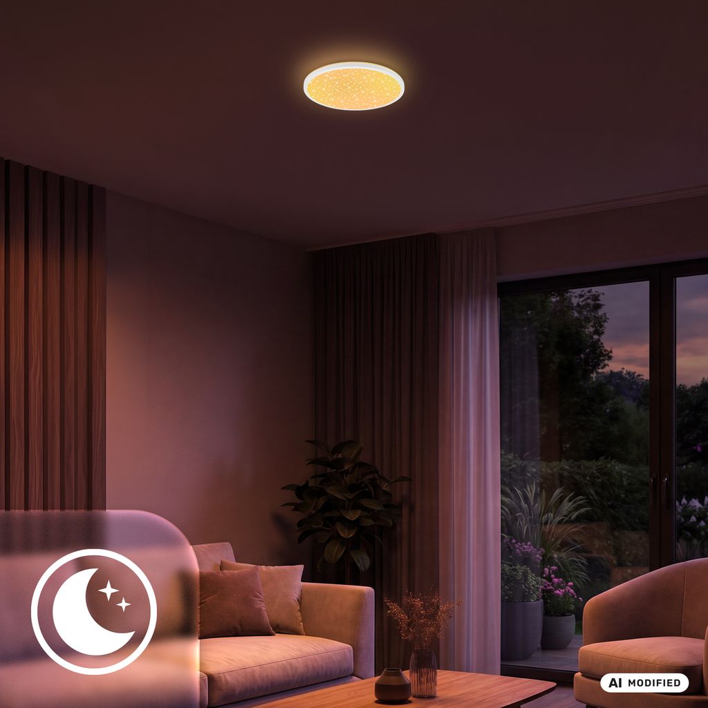 Slim Deckenlampe Ø37,5 cm - LED, AuraGlow, Farbwechsel, Dimmbar, Fernbedienung, Weiß