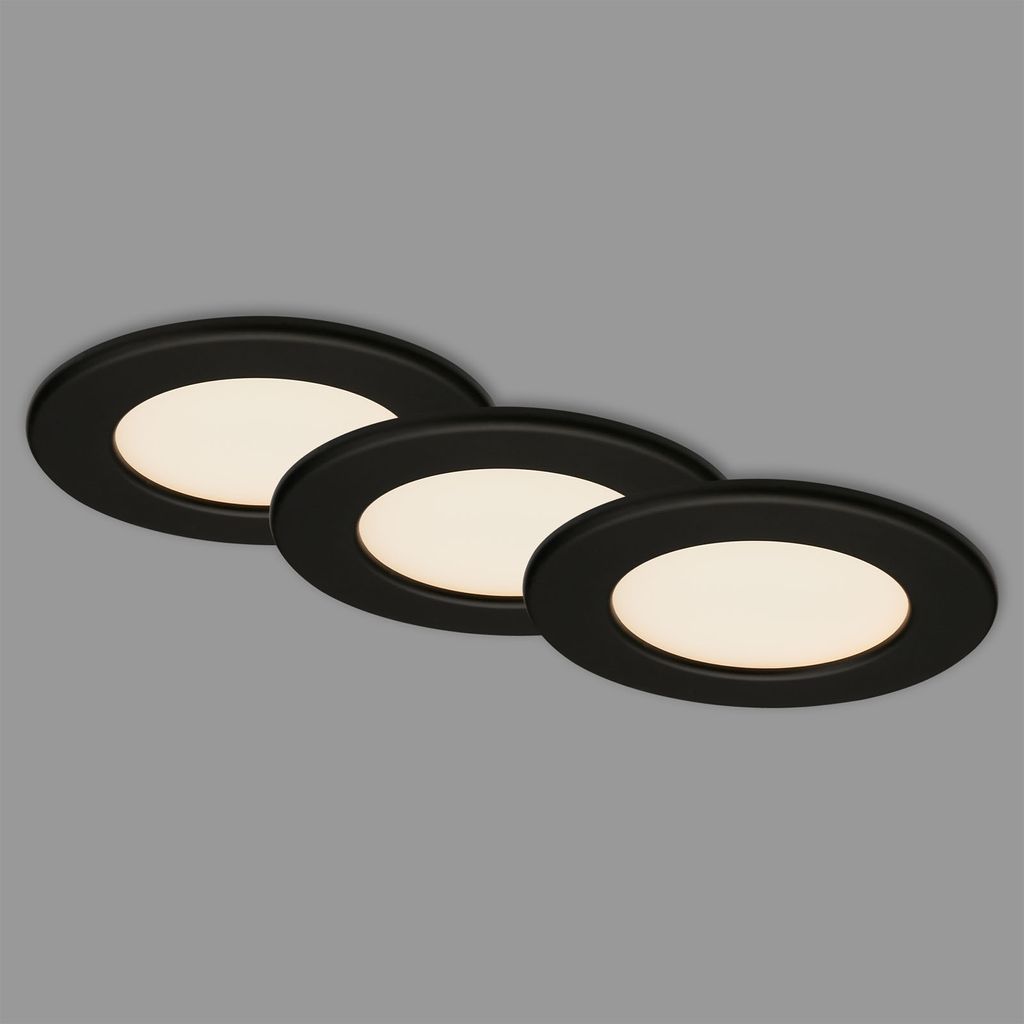 LED Einbauleuchte Ultraflach 3er Set 3000K 6W IP44 schwarz Ø11.5cm Briloner 7