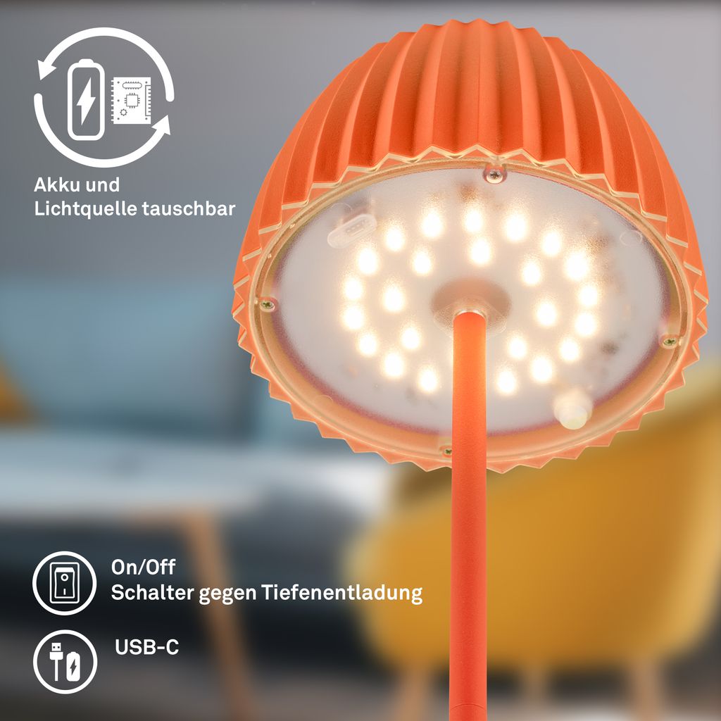 LED Tischlampe Akku LED Tischleuchte Dimmbar Kabellos Touch Aussen/Innen 10