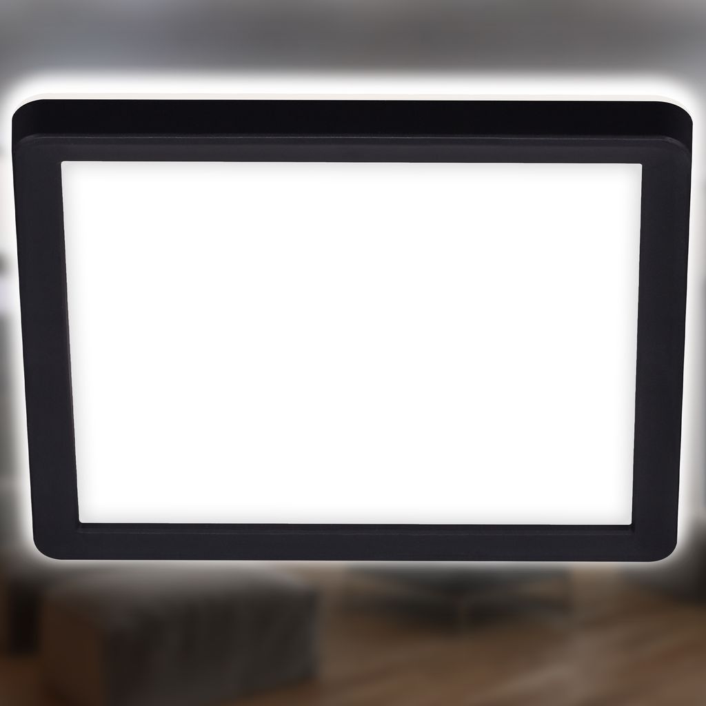 Slim LED Deckenleuchte Eckig. 19x19 cm ? flach. 12W. 1400 lm. Neutralweiß. Backlight. Schwarz 6