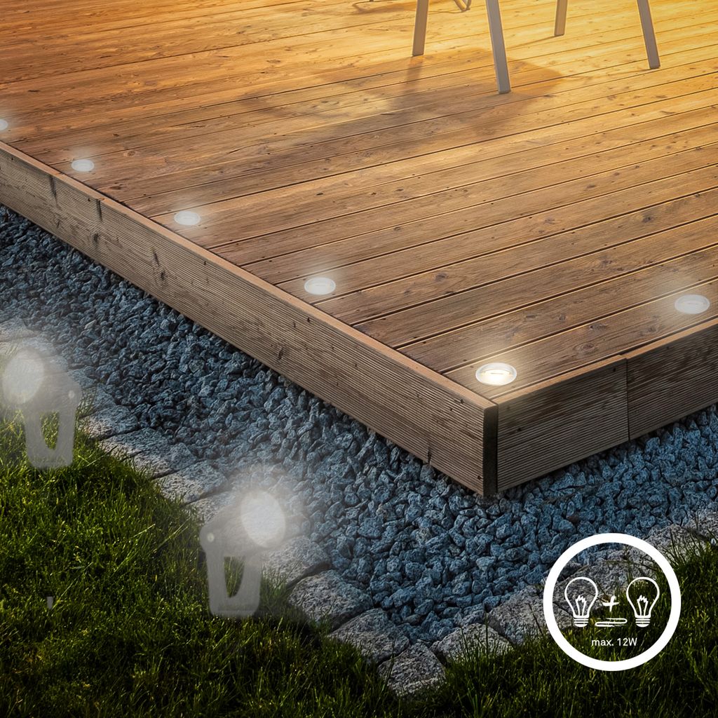 Connect to Shine Erweiterung Teak Bodeneinbaustrahler - 0,4W, 10lm, LED, Warmweiß, Chrom-Matt