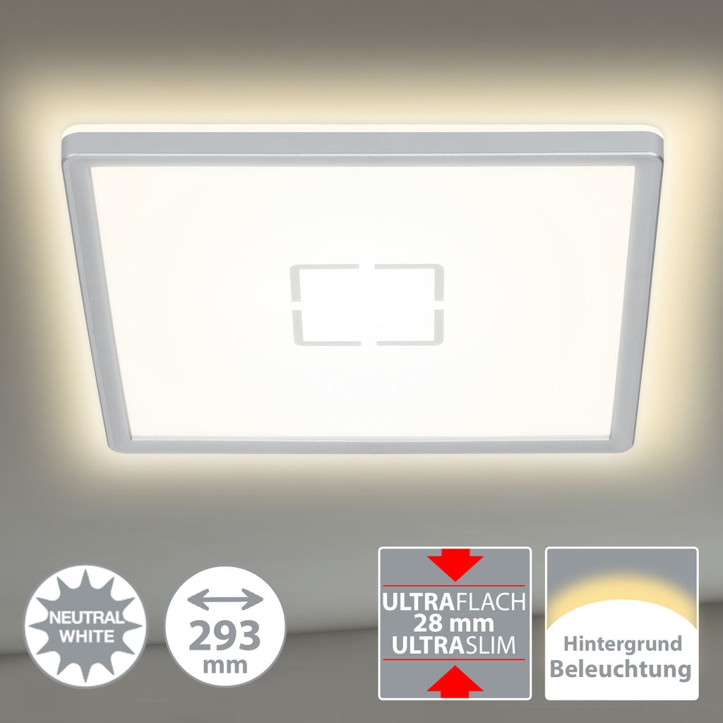 LED Deckenleuchte ultraflach Hintergrundbeleuchtung 18W silber  Briloner 3