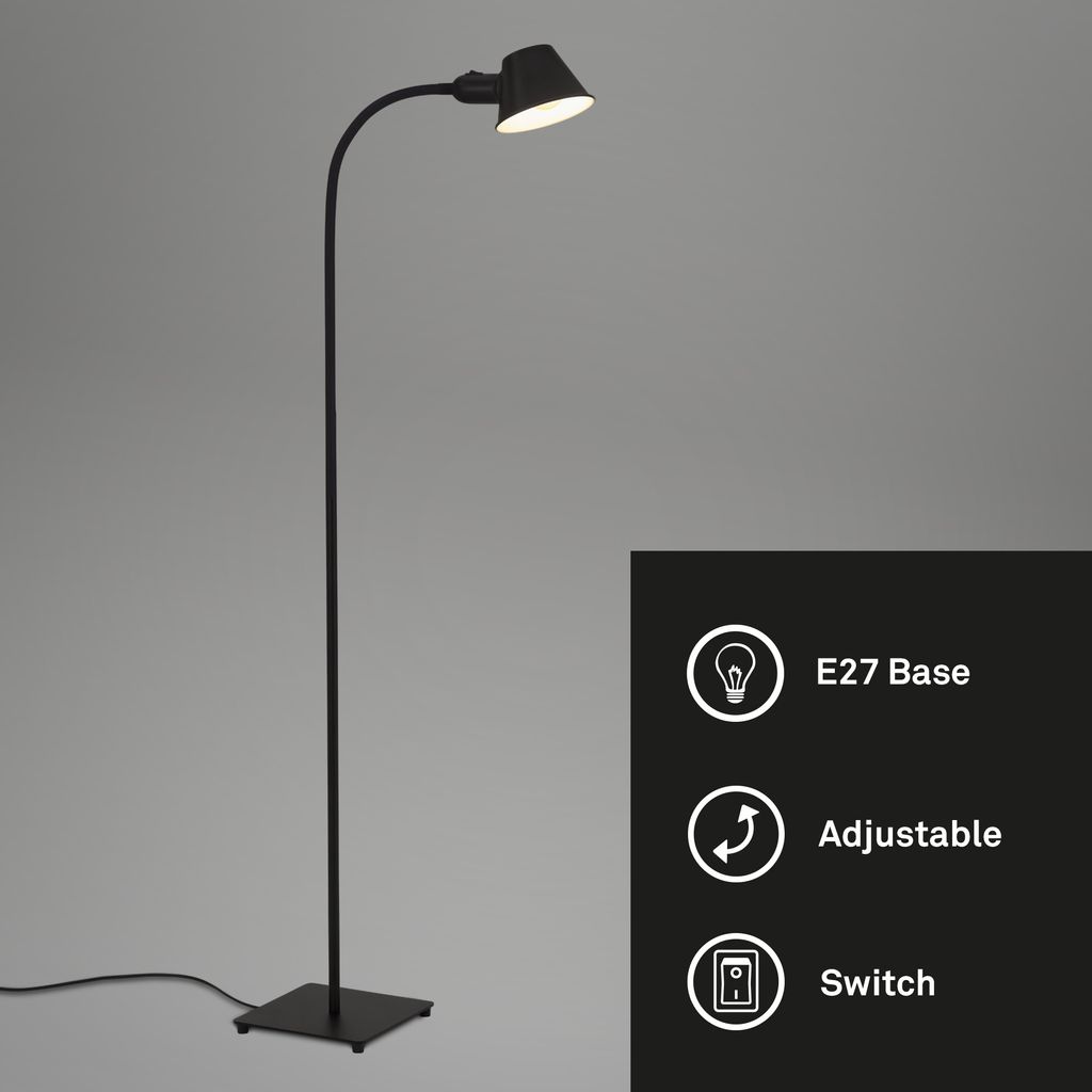 Briloner Leuchten - Stehlampe flexibel. Stehleuchte verstellbar. Kippschalter. 1x E27 Fassung max. 10 Watt. inkl. Kabel. Schwarz. 152 cm 2