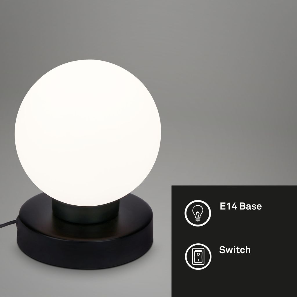 Tischleuchte Tischlampe Kabelschalter 1xE14 25 W schwarz Metall-Glas Briloner 2