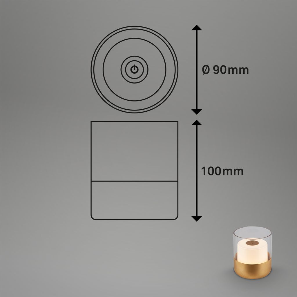 LED Akku-Tischleuchte, 10 cm, 2W, 150lm, goldfarben