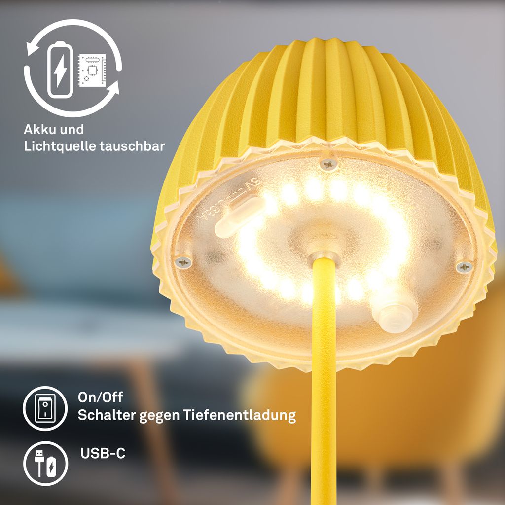 LED Tischlampe Akku LED Tischleuchte Dimmbar Kabellos Touch Aussen/Innen 8